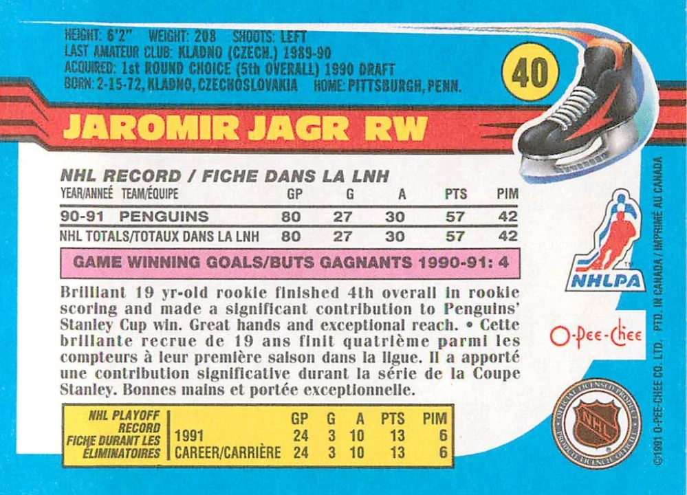 1991-92 O-Pee-Chee - Jaromír Jágr #40
