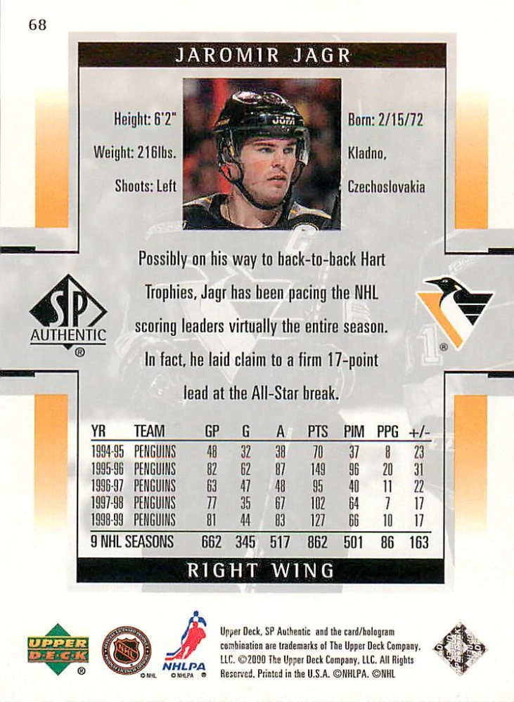 1999-00 UD SP Authentic - Jaromír Jágr #68