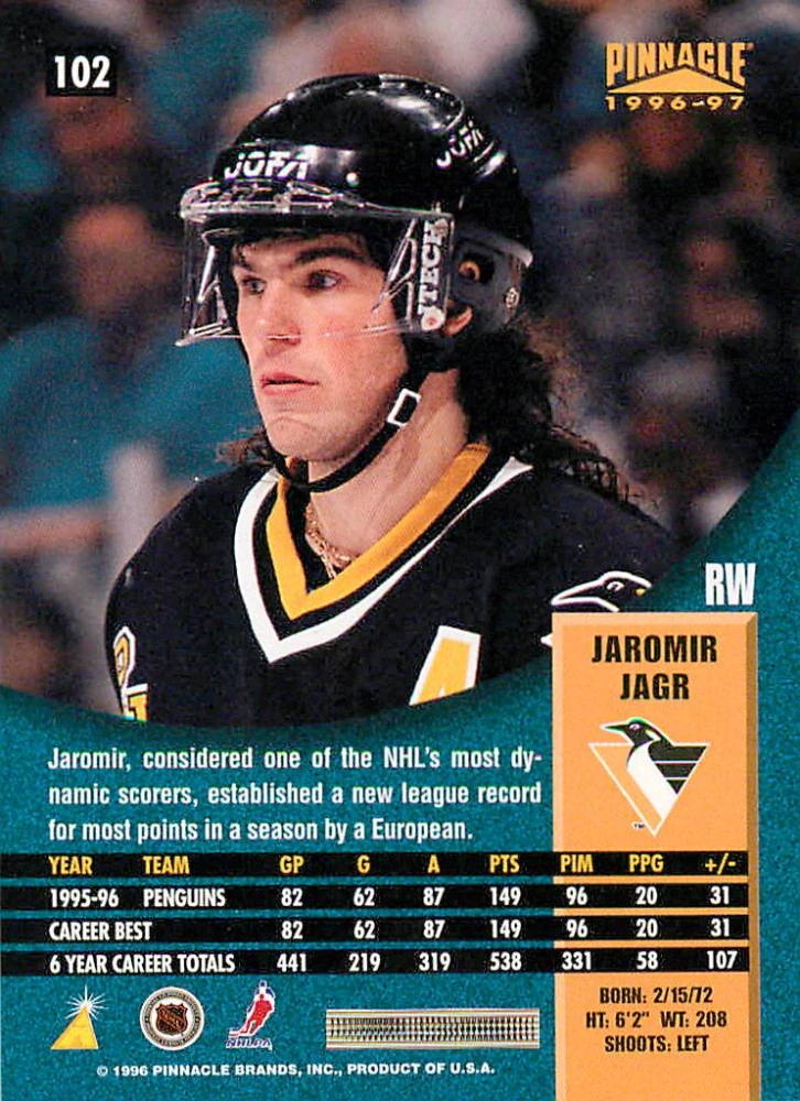 1996-97 Pinnacle - Jaromír Jágr - Premium Stock #102