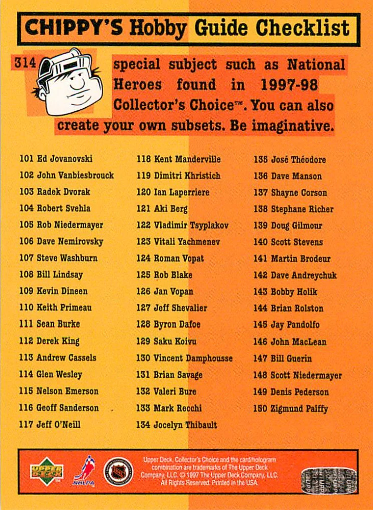 1997-98 UD Collector's Choice - Jaromír Jágr - Chippys Hobby Guide Checklist #314