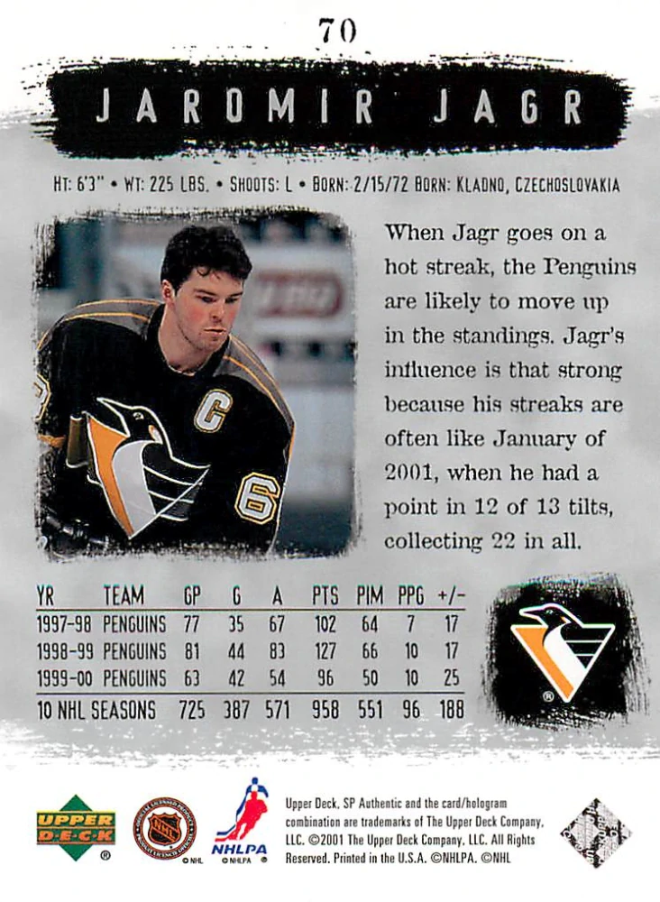 2000-01 UD SP Authentic - Jaromír Jágr #70