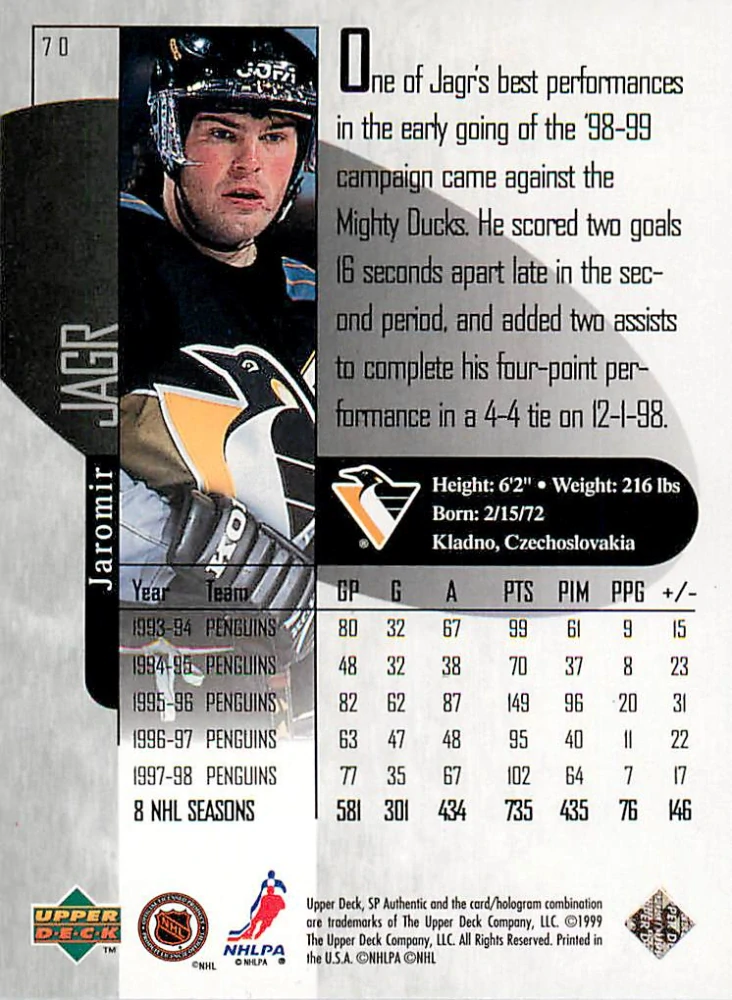 1998-99 UD SP Authentic - Jaromír Jágr #70