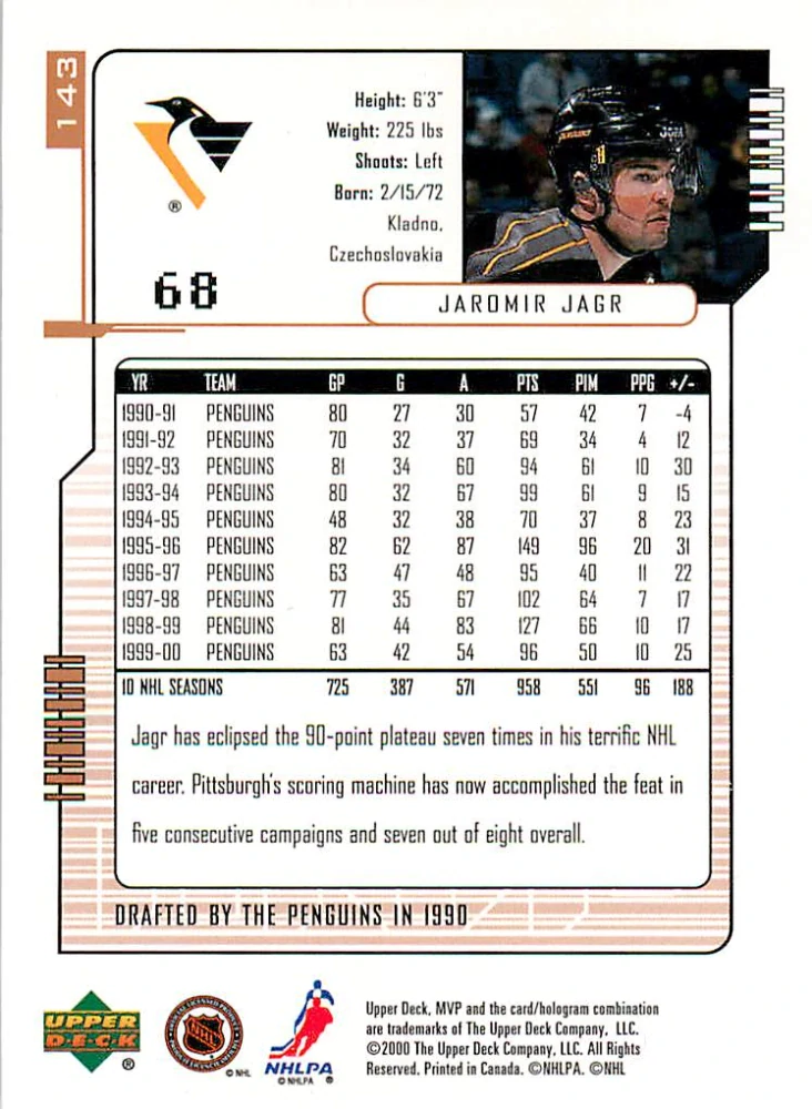 2000-01 UD MVP - Jaromír Jágr #143
