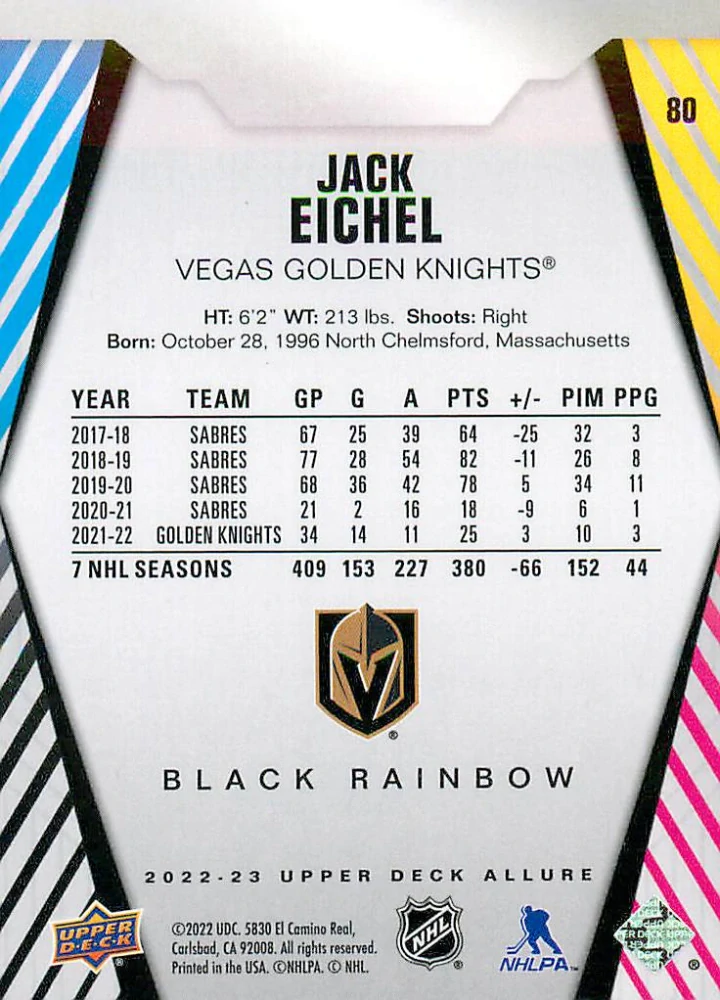 2022-23 UD Allure - Jack Eichel - Black Rainbow #80