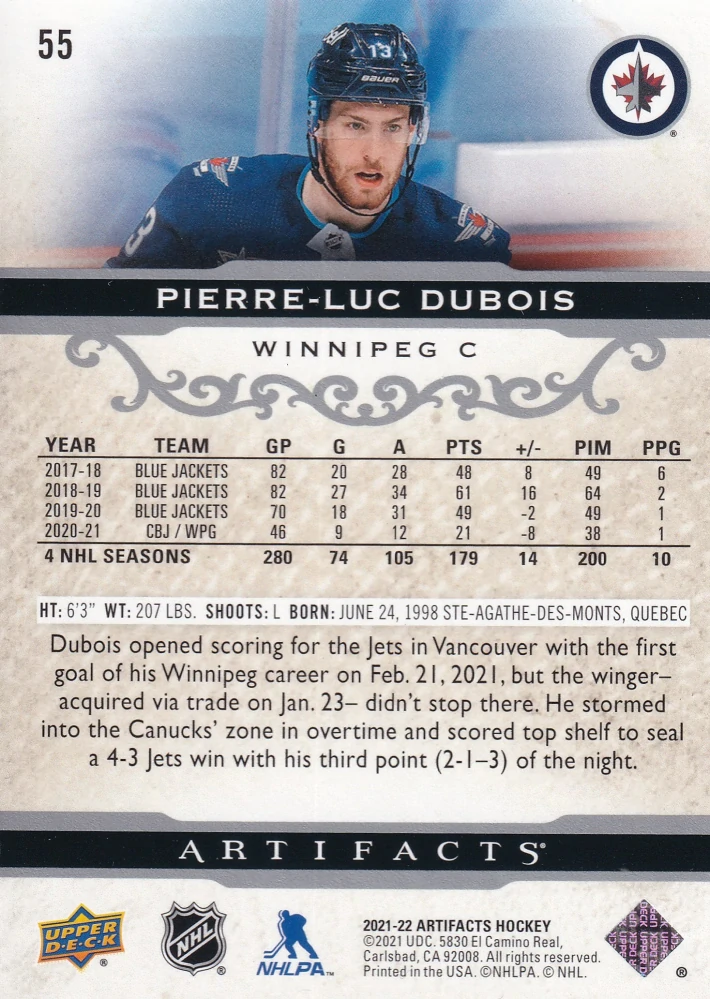 2021-22 UD Artifacts - Pierre-Luc Dubois #55