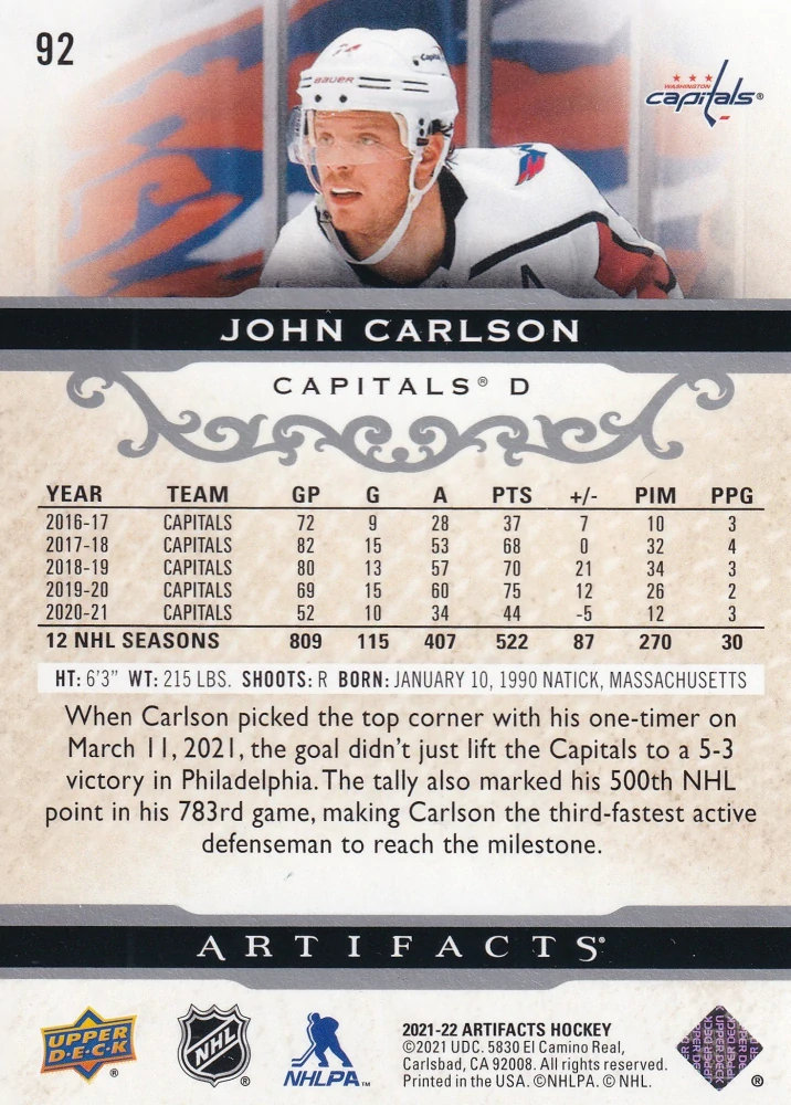 2021-22 UD Artifacts - John Carlson #92