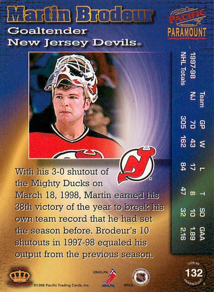 1998-99 Pacific Paramount - Martin Brodeur - Emerald #132