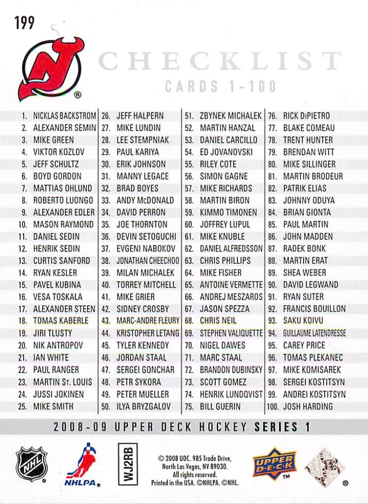 2008-09 UD Series 1 - Martin Brodeur - Checklist #199