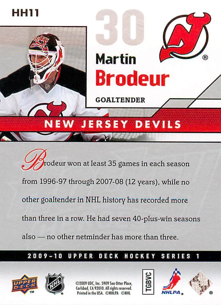 2009-10 UD Series 1 - Martin Brodeur - Hockey Heroes #HH11