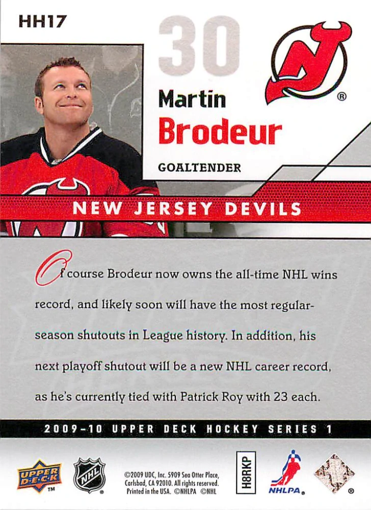 2009-10 UD Series 1 - Martin Brodeur - Hockey Heroes #HH17