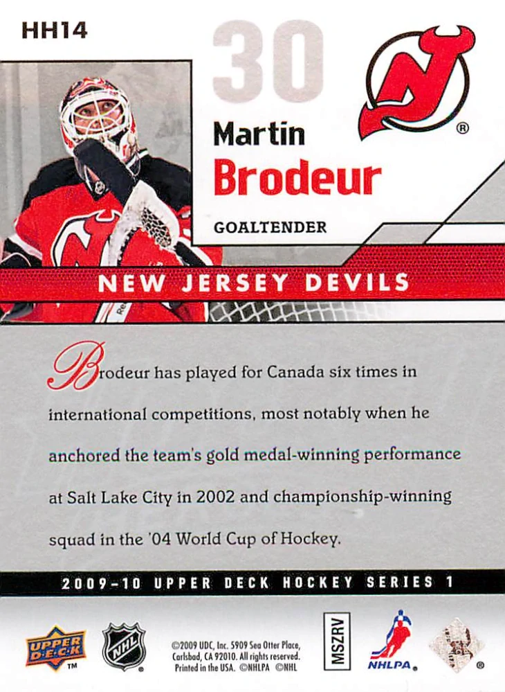 2009-10 UD Series 1 - Martin Brodeur - Hockey Heroes #HH14