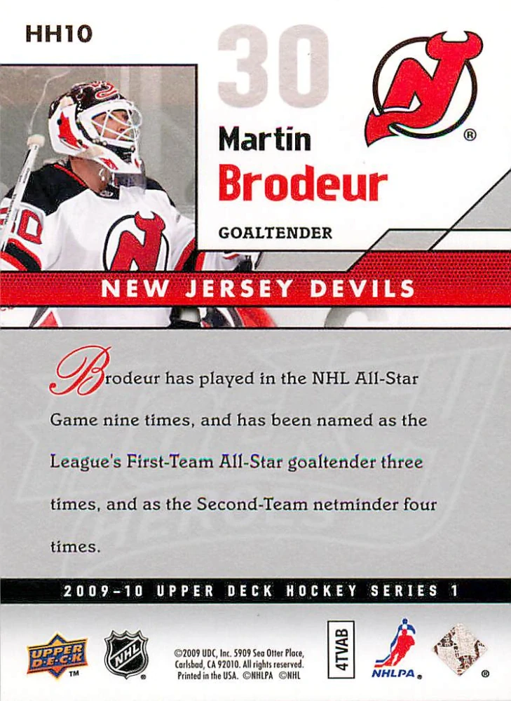 2009-10 UD Series 1 - Martin Brodeur - Hockey Heroes #HH10