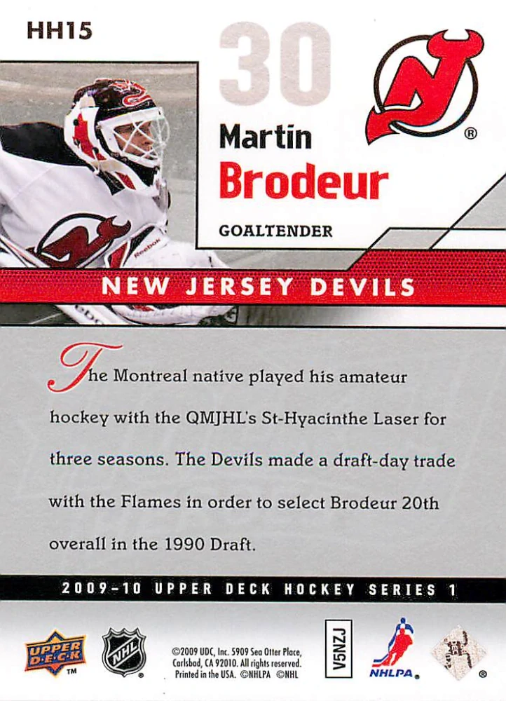 2009-10 UD Series 1 - Martin Brodeur - Hockey Heroes #HH15