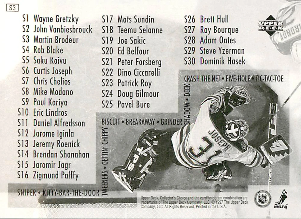 1997-98 UD Collector's Choice - Martin Brodeur - Stick-Ums #S3