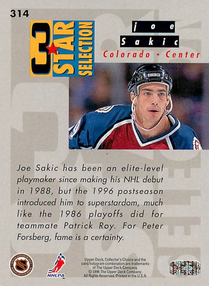 1996-97 UD Collectors Choice - Patrick Roy, Peter Forsberg, Joe Sakic - 3 Star selection #314
