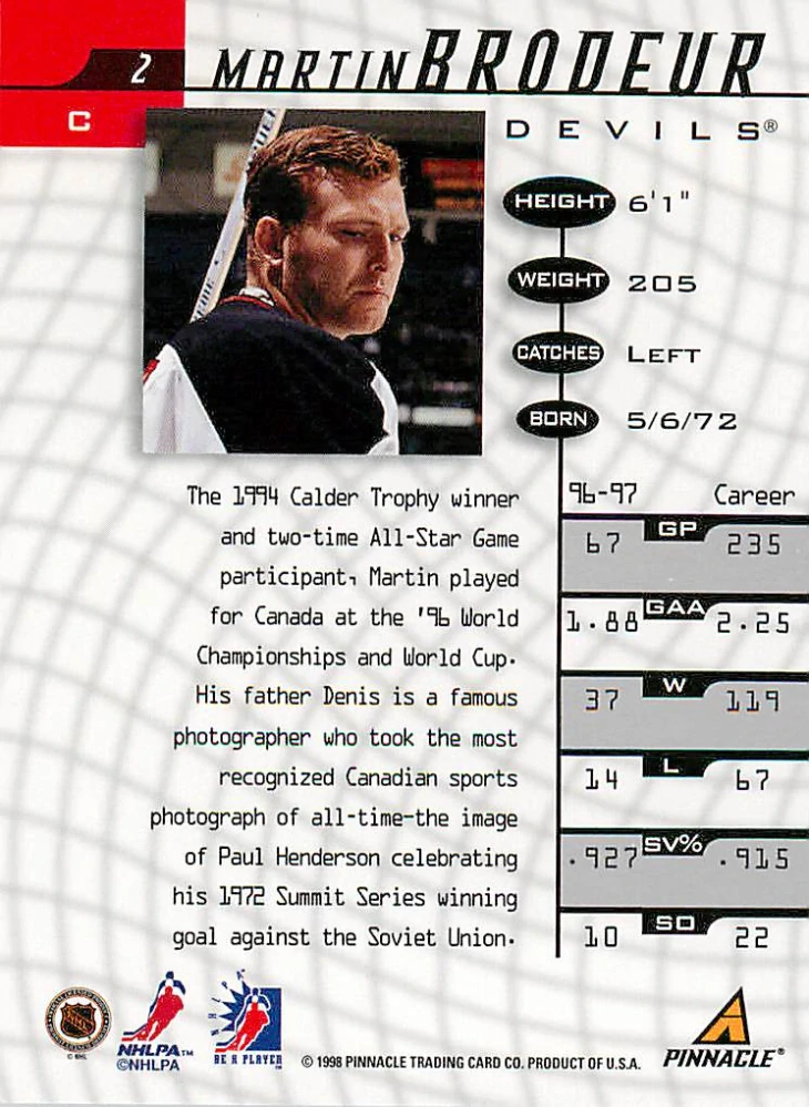1997-98 Pinnacle BaP - Martin Brodeur #2