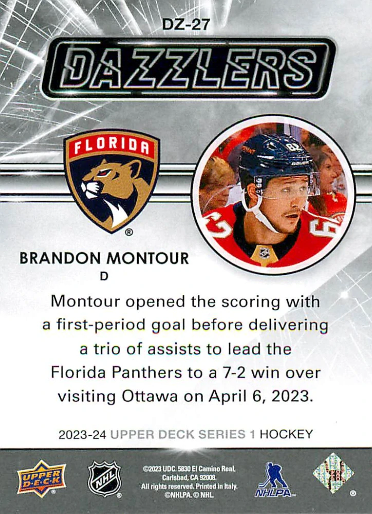 2023-24 UD Series 1 - Brandon Montour - Dazzlers Blue #DZ-27