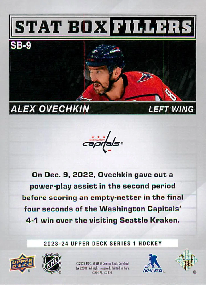 2023-24 UD Series 1 - Alex Ovechkin - Stat Box Fillers #SB-9