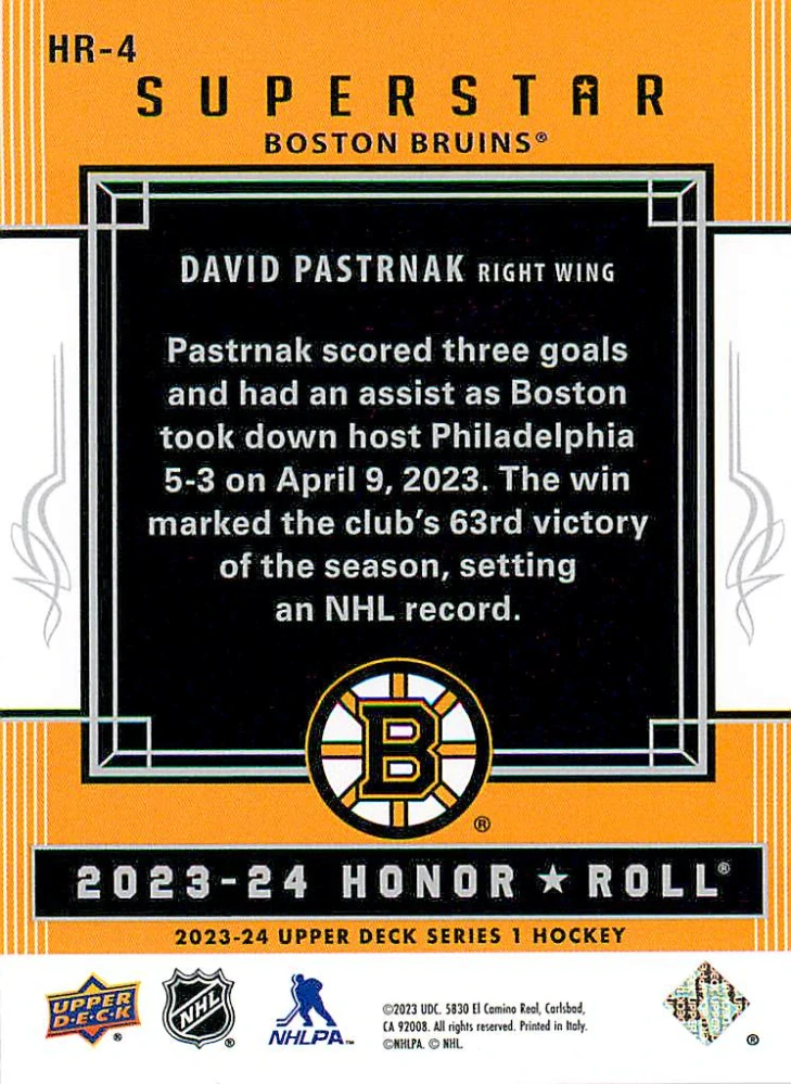2023-24 UD Series 1 - David Pastrňák - Superstar Honor Roll #HR-4