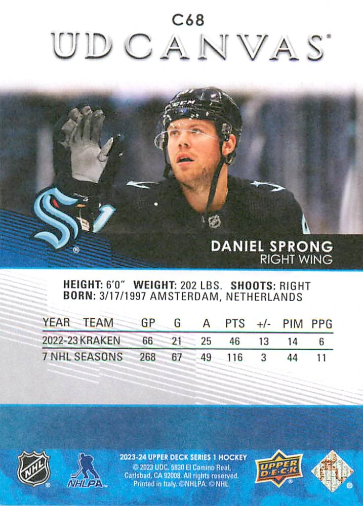 2023-24 UD Series 1 - Daniel Sprong - Canvas #C68