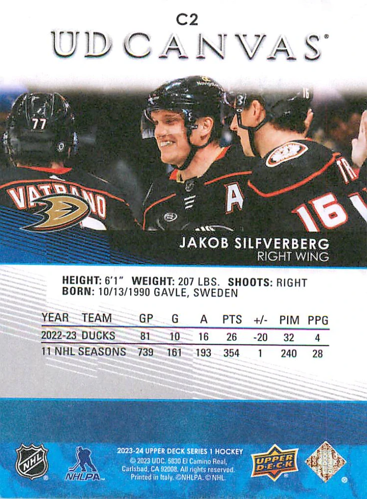 2023-24 UD Series 1 - Jakob Silfverberg - Canvas #C2