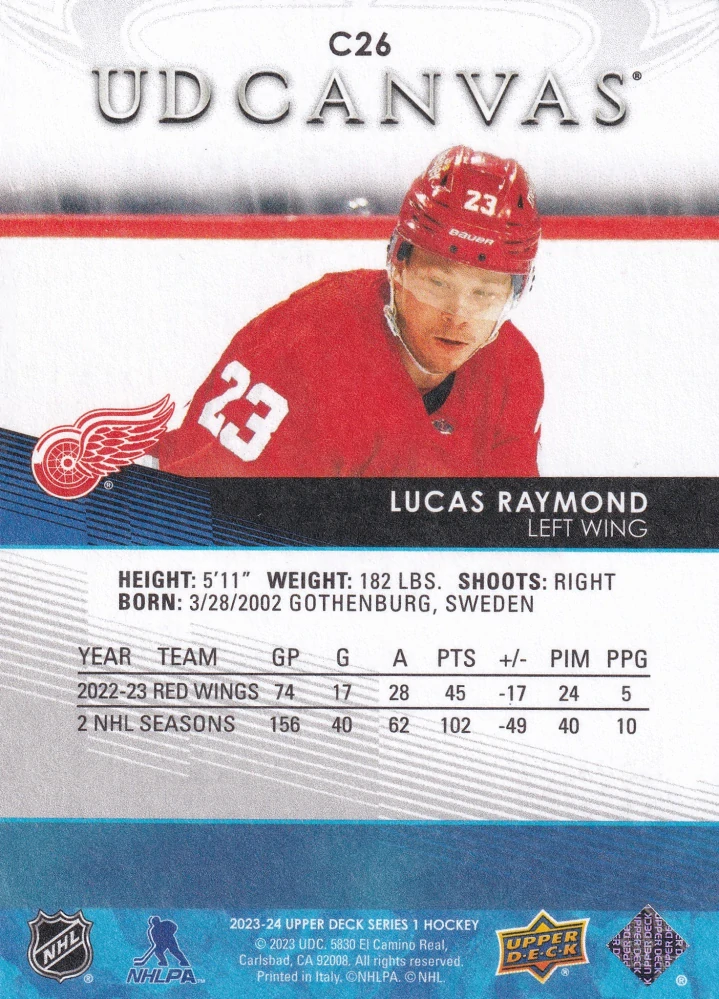 2023-24 UD Series 1 - Lucas Raymond - Canvas