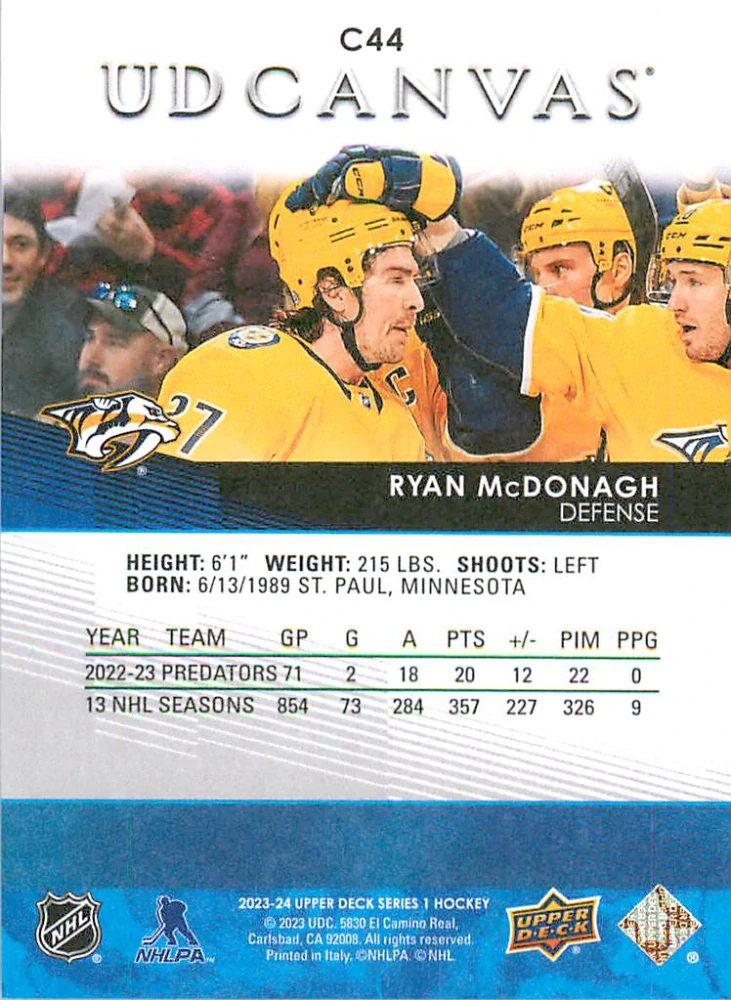 2023-24 UD Series 1 - Ryan McDonagh - Canvas #C44