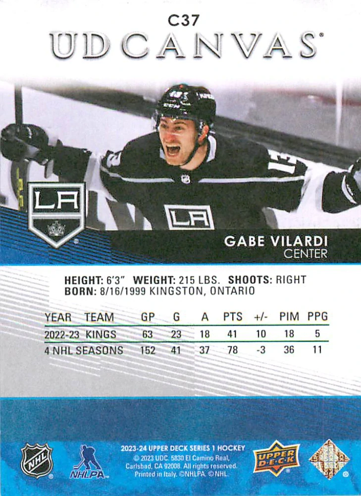 2023-24 UD Series 1 - Gabe Vilardi - Canvas #C37