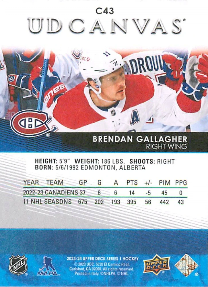 2023-24 UD Series 1 - Brendan Gallagher - Canvas #C43