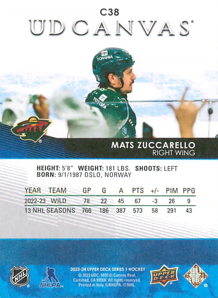 2023-24 UD Series 1 - Mats Zuccarello - Canvas #C38