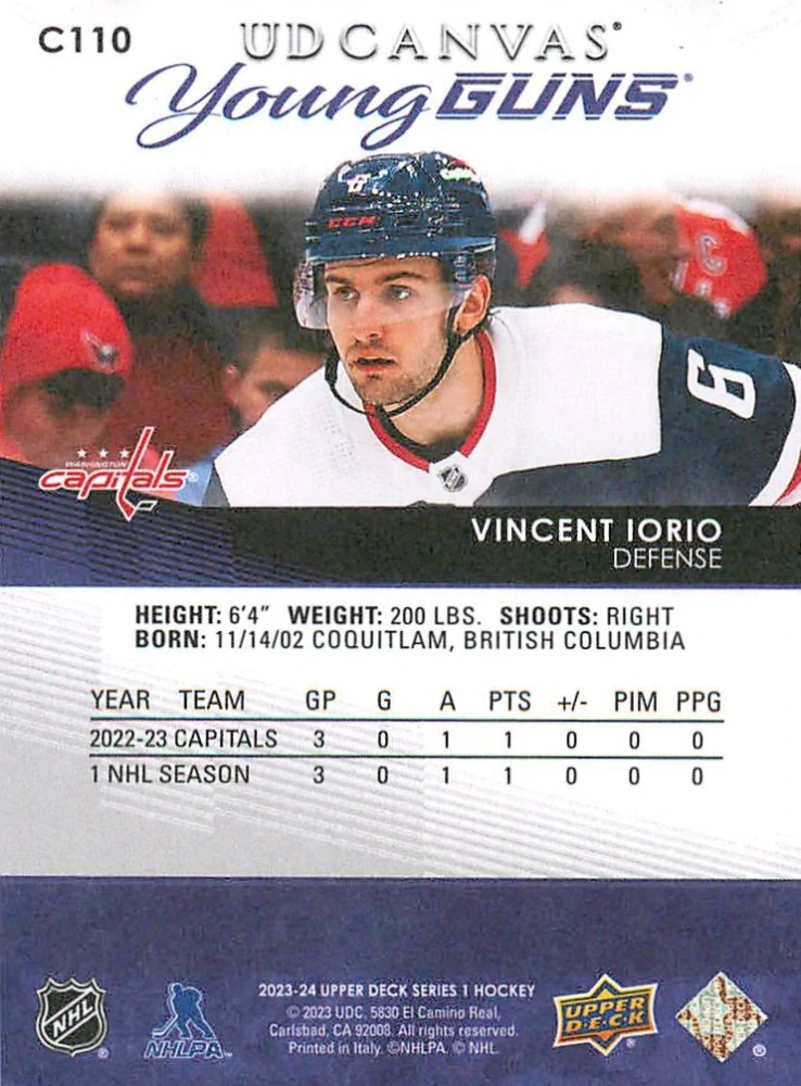 2023-24 UD Series 1 - Vincent Iorio - Young Guns Canvas #C110