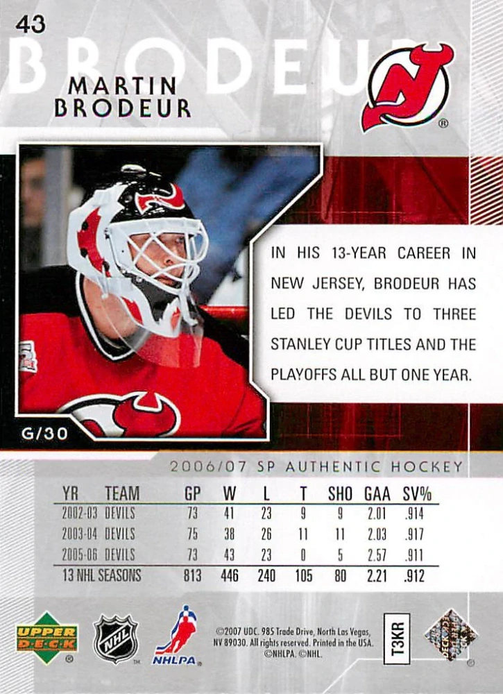 2006-07 UD SP Authentic - Martin Brodeur #43