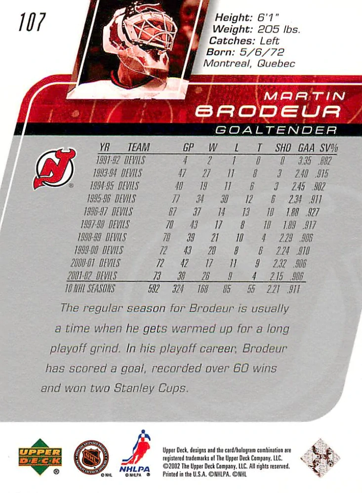 2002-03 UD Series 1 - Martin Brodeur #107