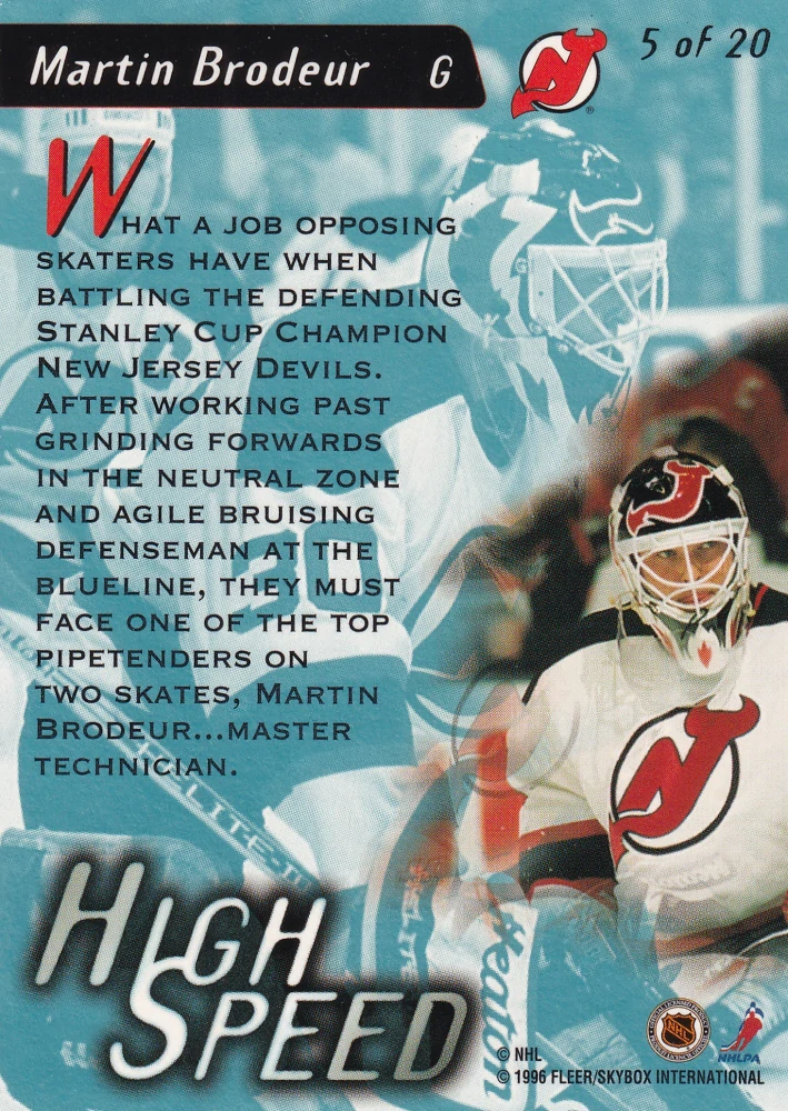 1995-96 Fleer Ultra Extra - Martin Brodeur - High Speed #5