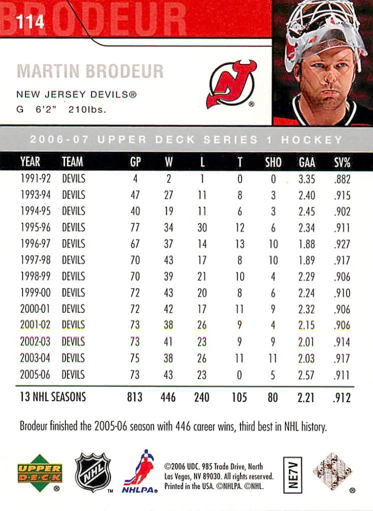 2006-07 UD Series 1 - Martin Brodeur #114
