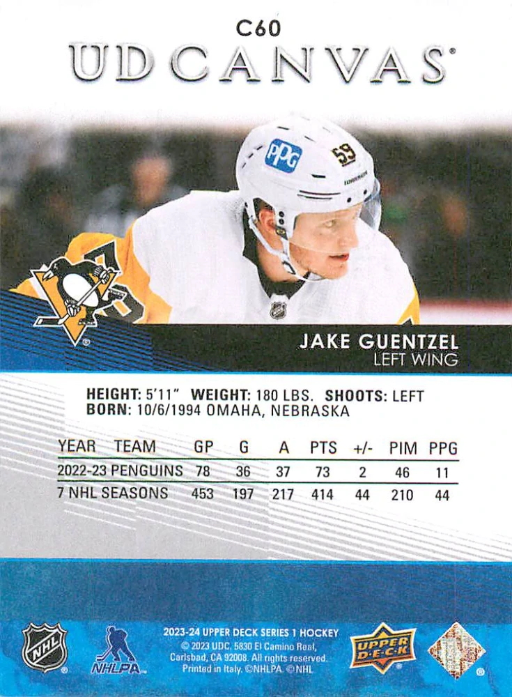 2023-24 UD Series 1 - Jake Guentzel - Canvas #C60