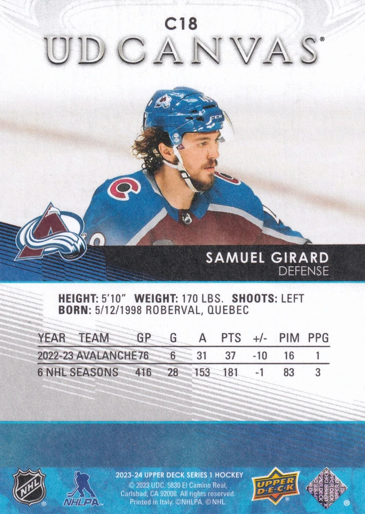2023-24 UD Series 1 - Samuel Girard - Canvas #C18