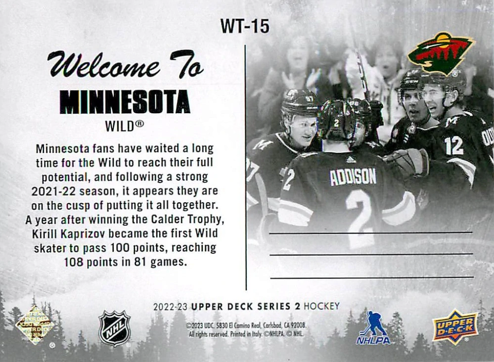 2022-23 UD Series 2 - Welcome To Minnesota #WT-15