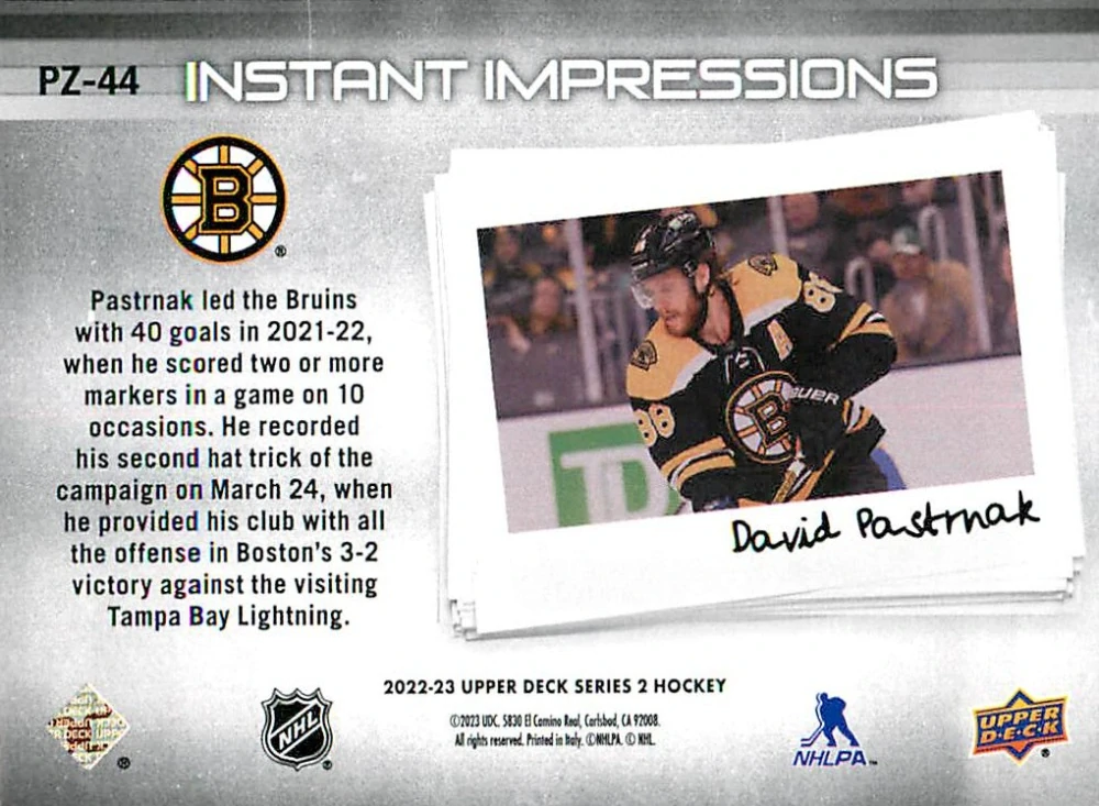 2022-23 UD Series 2 - David Pastrňák - Instant Impressions #PZ-44
