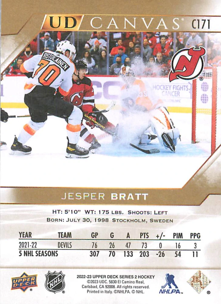 2022-23 UD Series 2 - Jesper Bratt - Canvas #C171