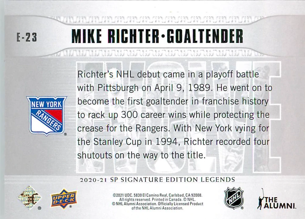 2020-21 UD SP Signature Edition Legends - Mike Richter - Evolve #E-23