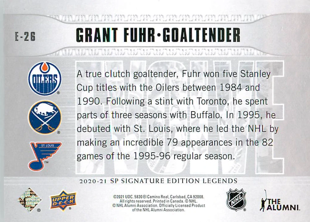 2020-21 UD SP Signature Edition Legends - Grant Fuhr - Evolve #E-26