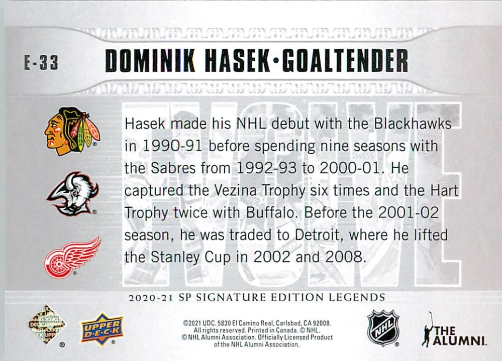 2020-21 UD SP Signature Edition Legends - Dominik Hašek - Evolve #E-33