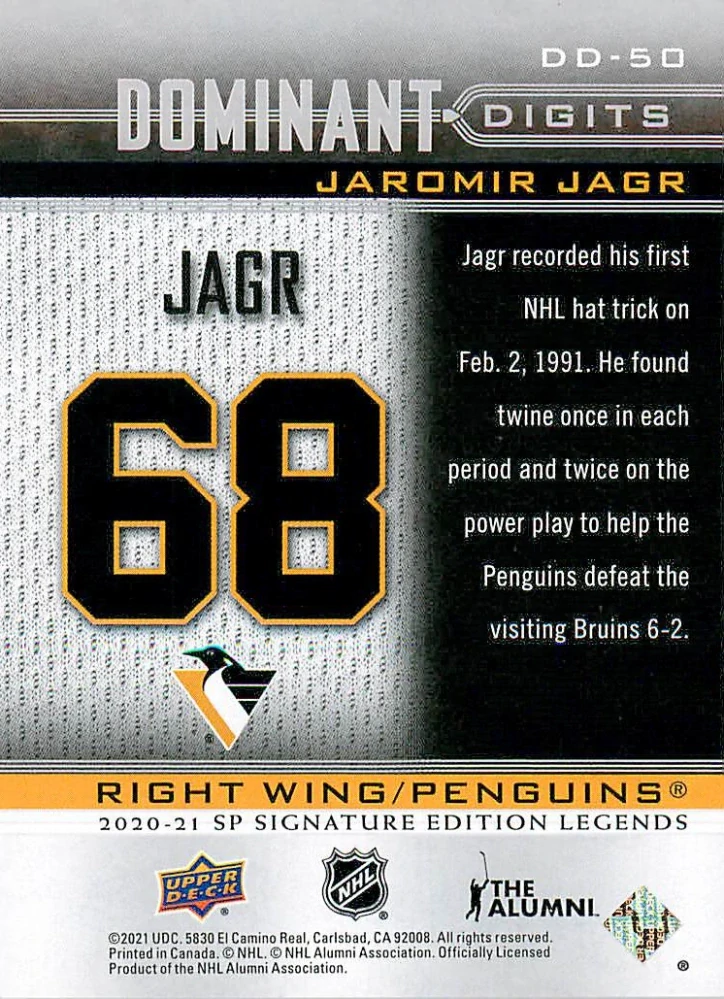 2020-21 UD SP Signature Edition Legends - Jaromír Jágr - Dominant Digits #DD-50