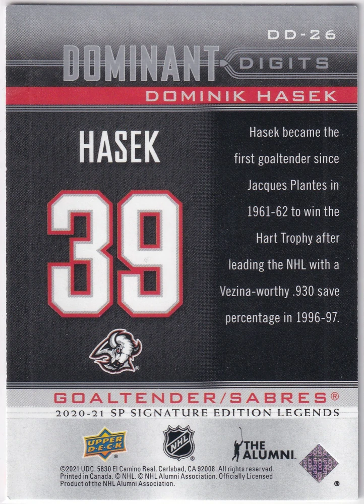 2020-21 UD SP Signature Edition Legends - Dominik Hašek - Dominant Digits #DD-26
