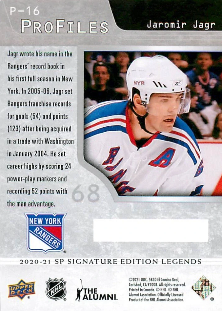 2020-21 UD SP Signature Edition Legends - Jaromír Jágr - Profiles #P-16