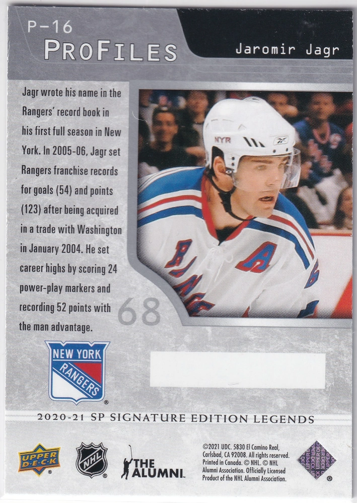 2020-21 UD SP Signature Edition Legends - Jaromír Jágr - Profiles #P-16