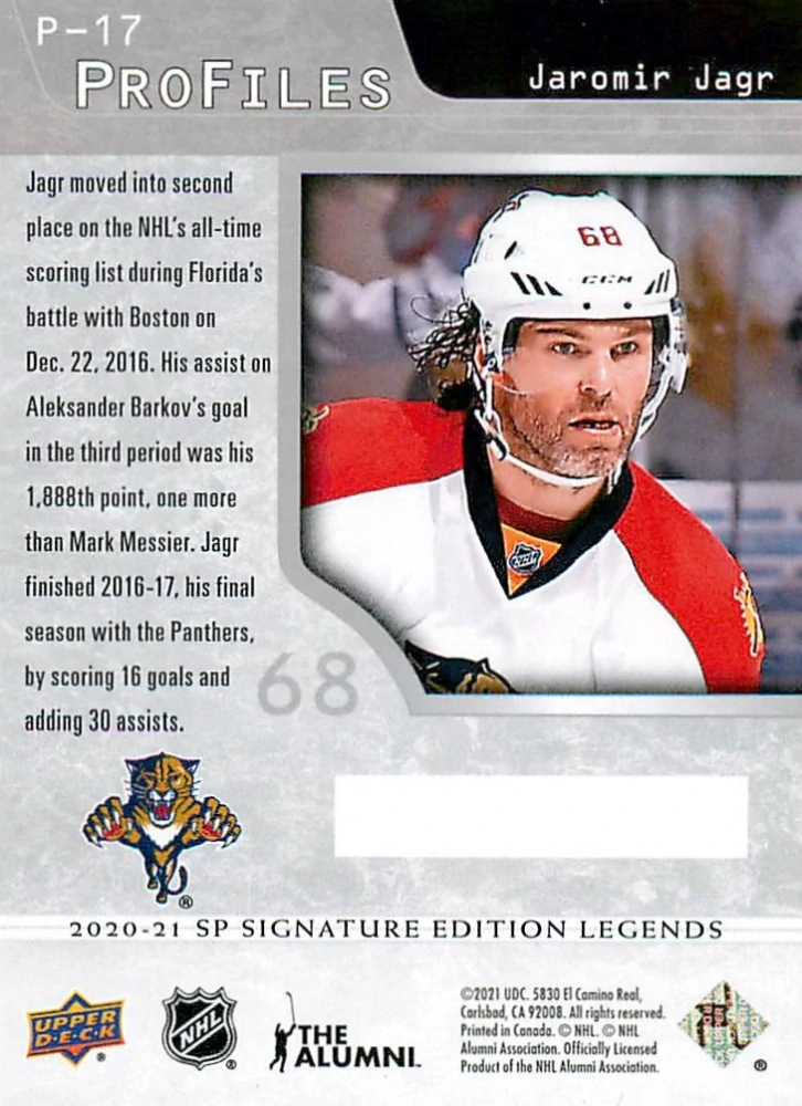 2020-21 UD SP Signature Edition Legends - Jaromír Jágr - Profiles #P-17