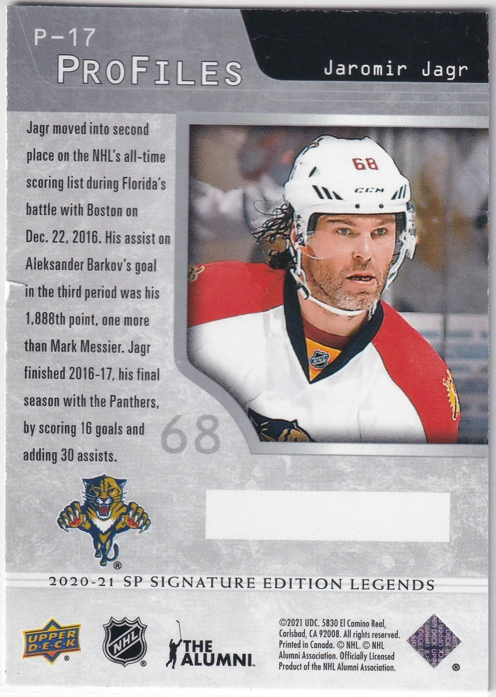2020-21 UD SP Signature Edition Legends - Jaromír Jágr - Profiles #P-17
