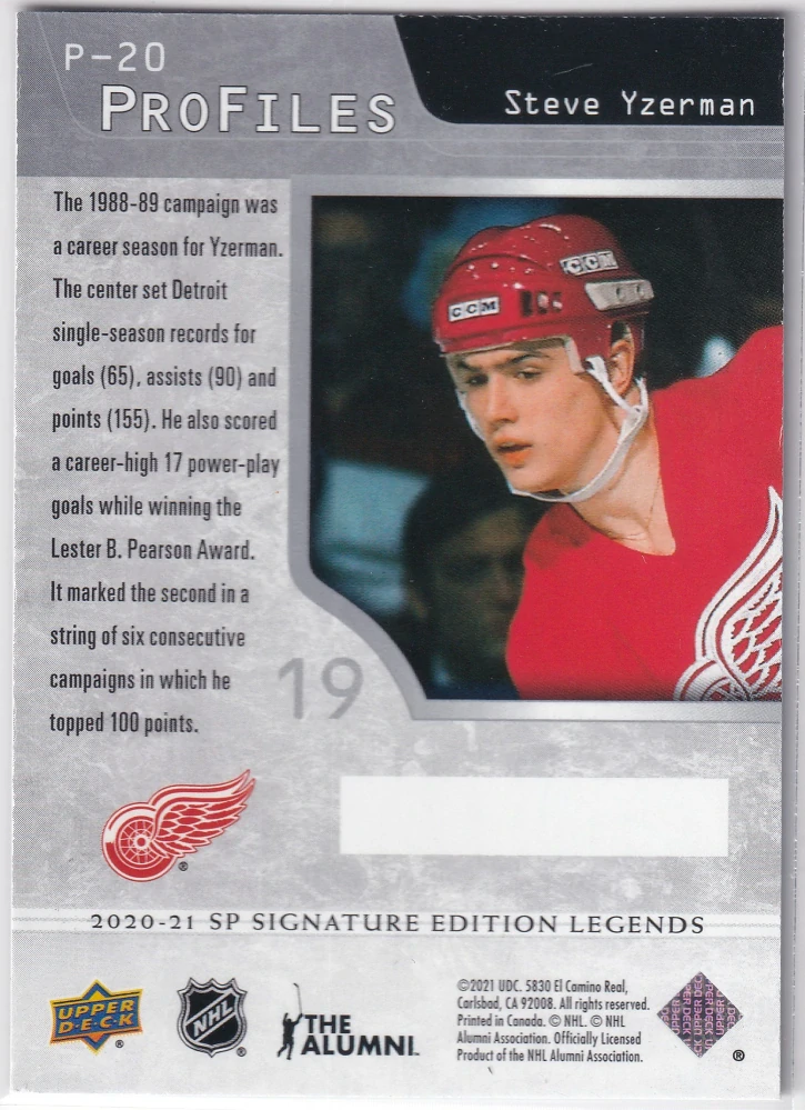 2020-21 UD SP Signature Edition Legends - Steve Yzerman - Profiles #P-20